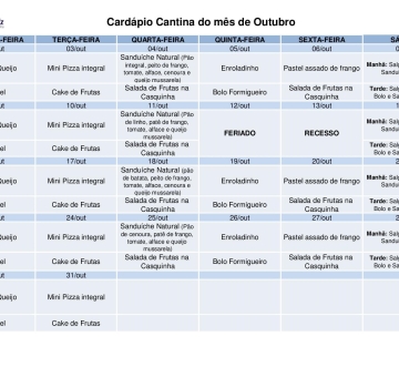 Card&aacute;pio de Outubro