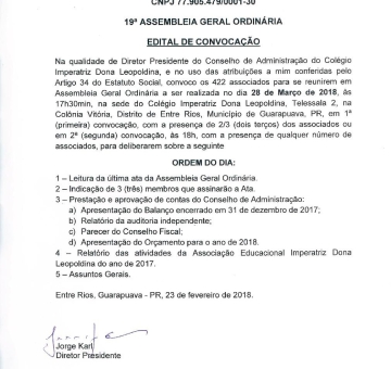 19&ordm; ASSEMBLEIA GERAL ORDIN&Aacute;RIA