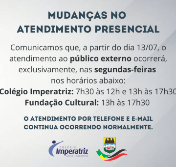 Mudan&ccedil;a no hor&aacute;rio de atendimento