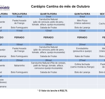 Card&aacute;pio Outubro