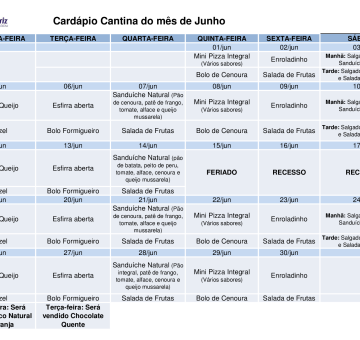 Card&aacute;pio de Junho