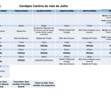 Card&aacute;pio de Julho