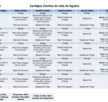 Card&aacute;pio de  Agosto